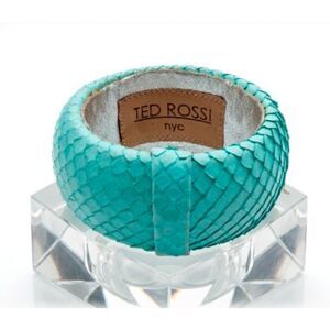 TED ROSSI NYC VINTAGE Python Leather Wide Bangle Bracelet Ocean Blue